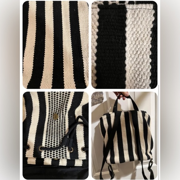 Universal Thread Black & Cream Striped Pointed Flap Woven Backpack - Picture 5 of 12